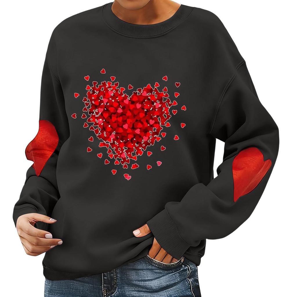 Ladies' Valentine's Day Printed Casual Long Sleeved Sports Hoodie Top