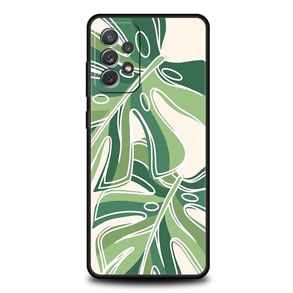 Leaves Monstera Green Phone Case For Samsung A15 A13 A51 A71 A41 A31 A21S A03S A05 A35 A32 A55 A23 A25 A33 A53 A73 5G Cover