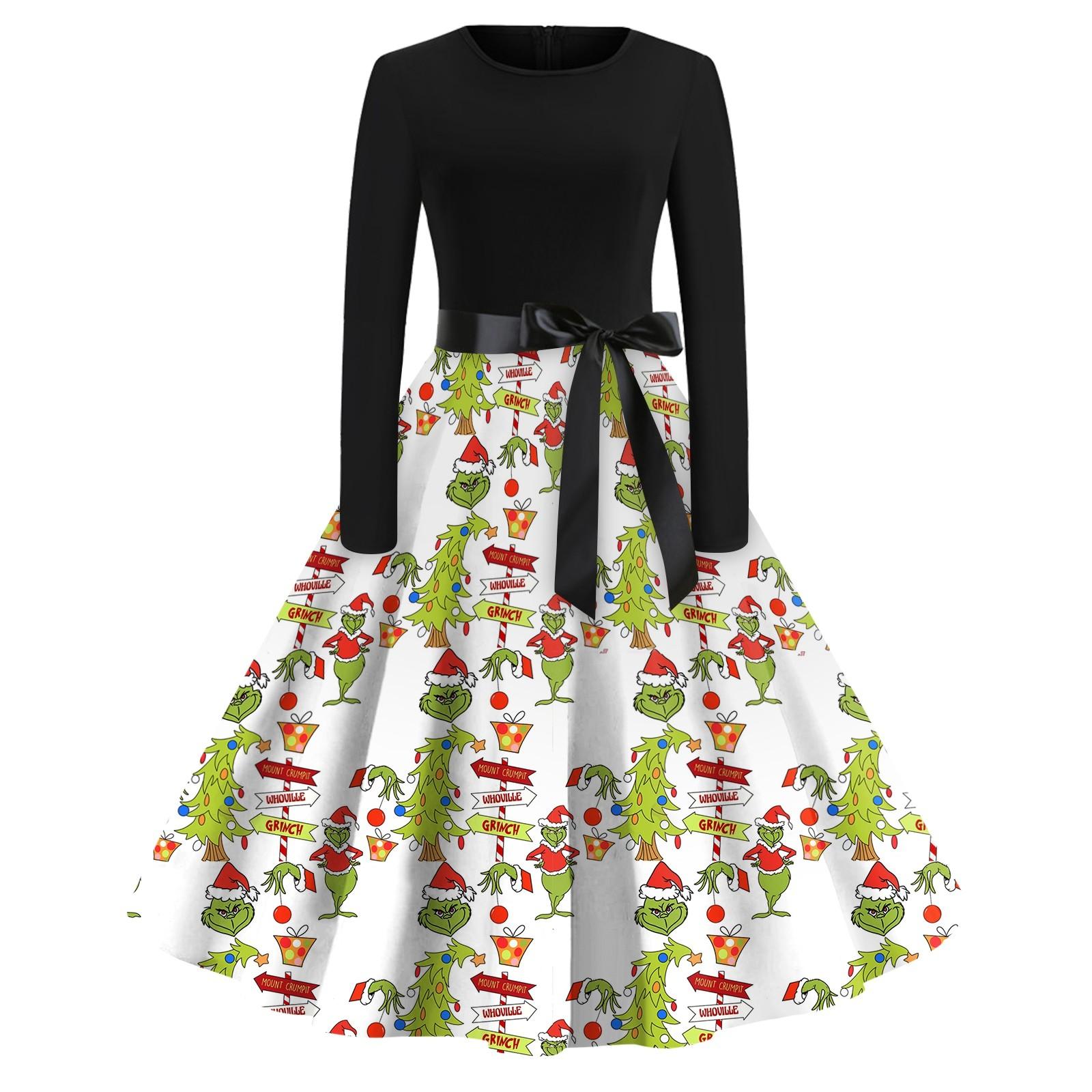 

Женское повседневное рождественское платье с круглым вырезом и широкими рукавами, облегающее платье S хаки