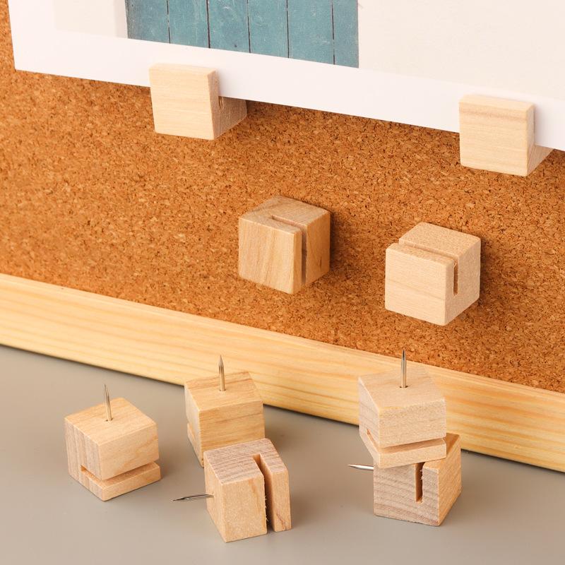10Pcs Square Wooden Snap Button Pin With Slot For Cork Board Photo Display Decorative Push Pins For Easy Installation