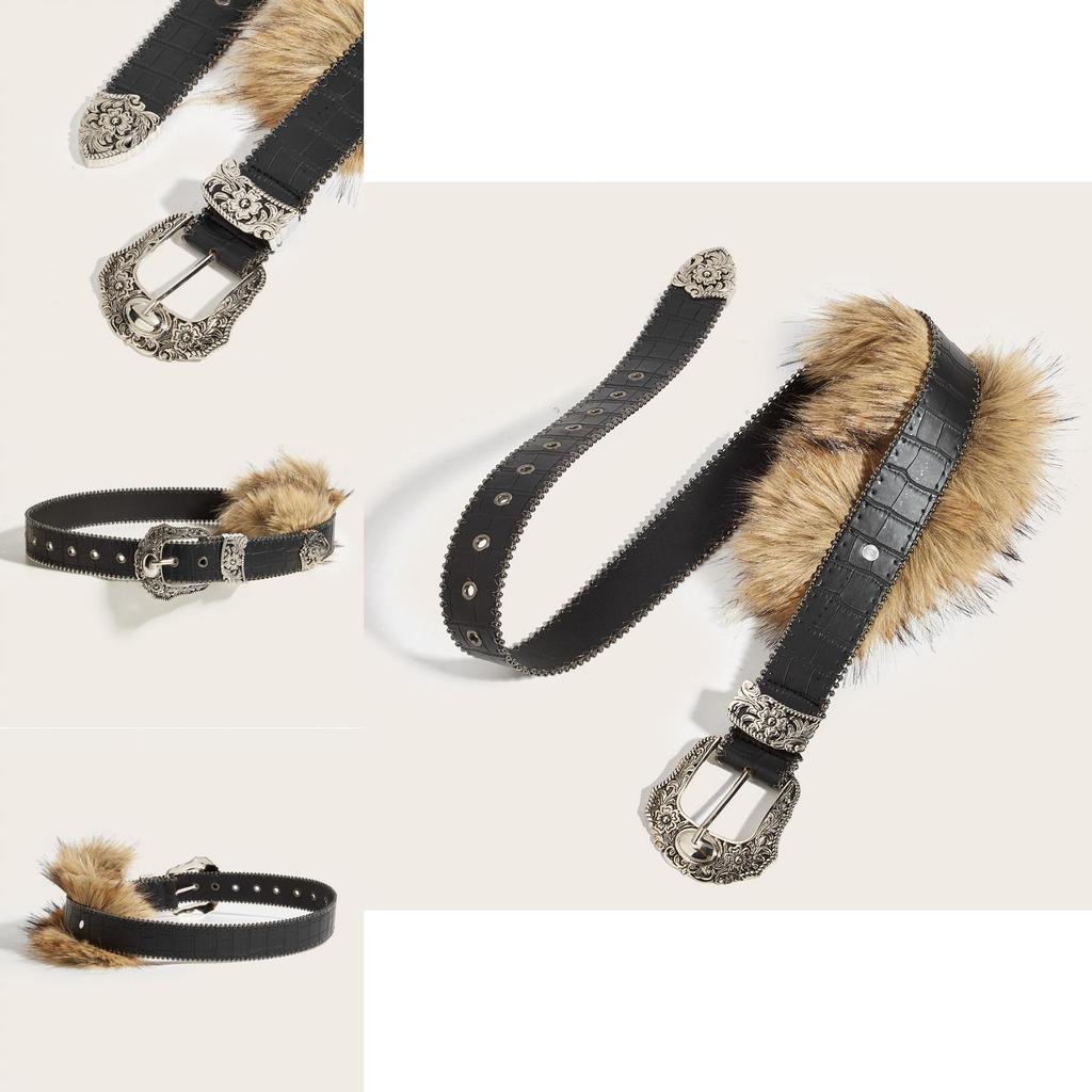 Trendy Waist Belt With Metal Pin Buckle And Plush Pattern For Womens Fashion Accessories