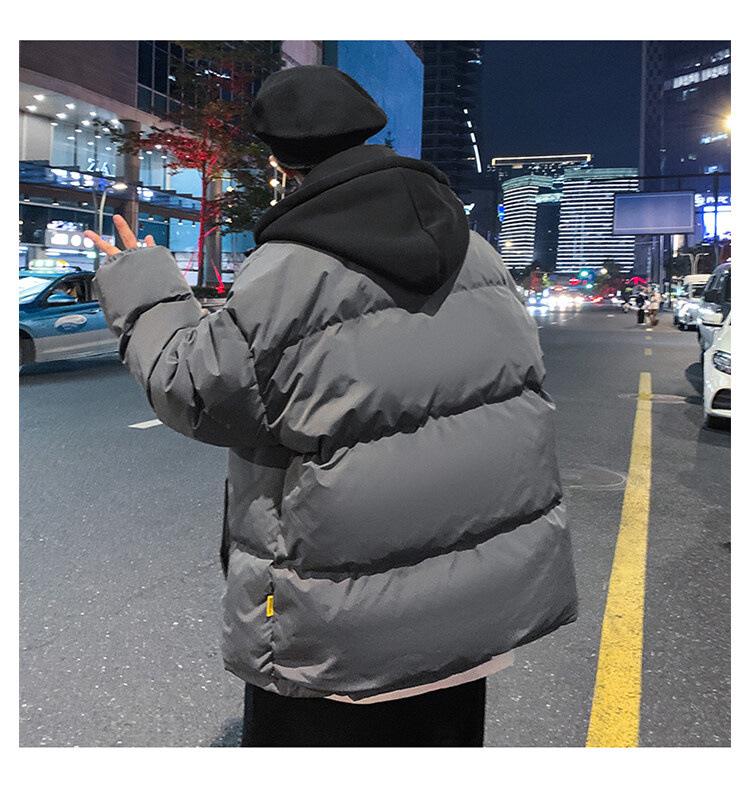 Men's Winter Faux Two-Piece Cotton Jacket, Korean Style, Loose Fit, Versatile Hooded Outerwear, Hong Kong Trend, Thick Padded Coat