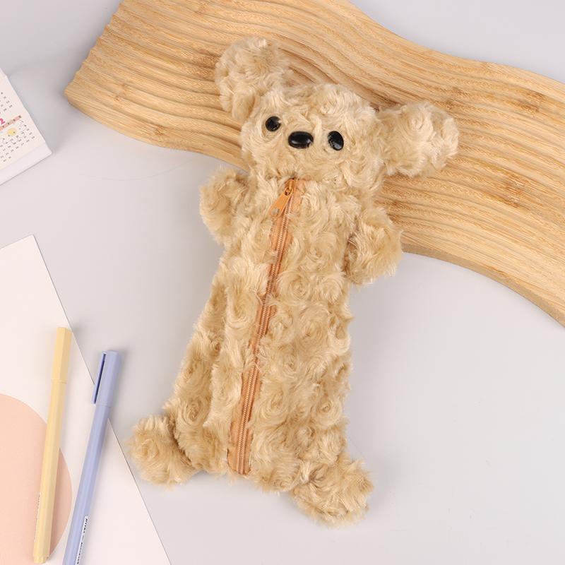 Lovely Bear Plush Pencil Bag Large Capacity Pencil Case School Supplies Stationery Storage Bags Cute Travel Cosmetic Bag