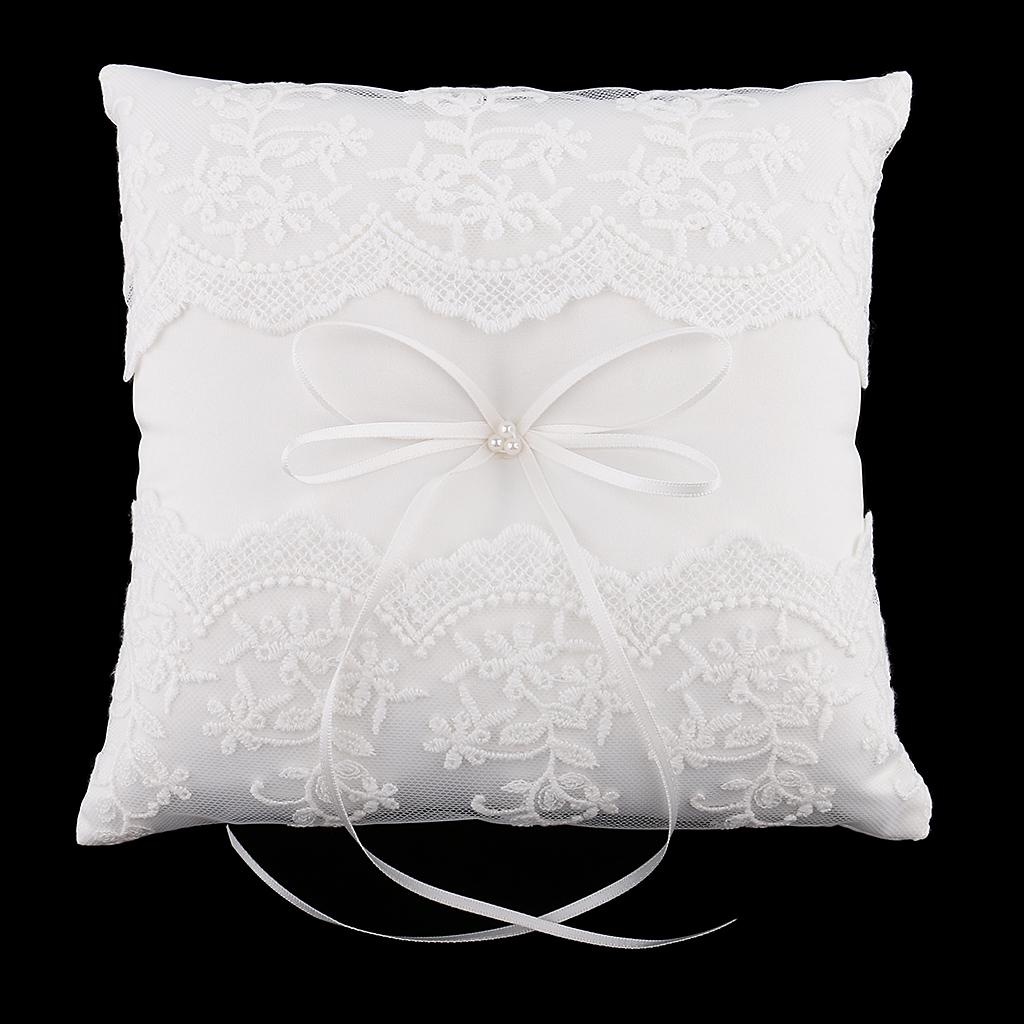 White Satin Big Bowknot Wedding Bridal Ring Bearer Pillow Cushion 20 x 20 cm