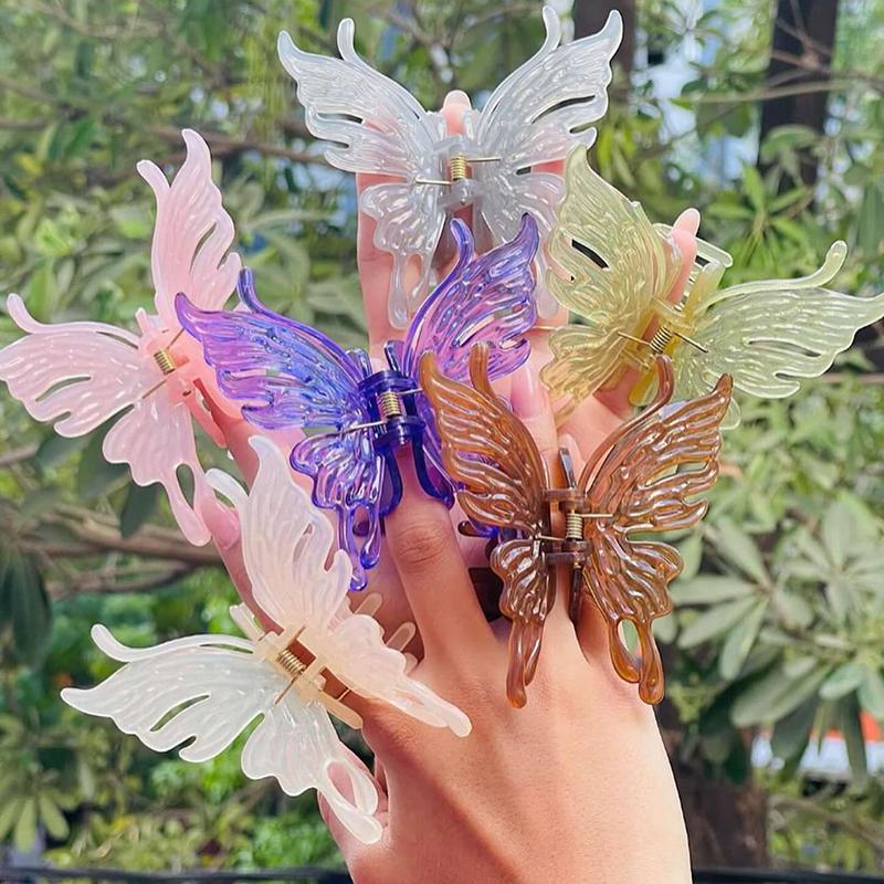 Large Butterfly Decorative Hair Clip, Women's Hair Claw Sweet Fairy Butterfly Hair Clip, Multi-Color Transparent Acrylic Hair