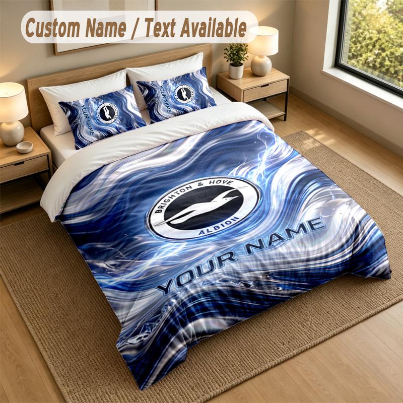 3Pcs Bedding Set Custom Name Text, 1 Sheet 2 Pillowcases Home Bed DecorBrighton & Hove Albion Football