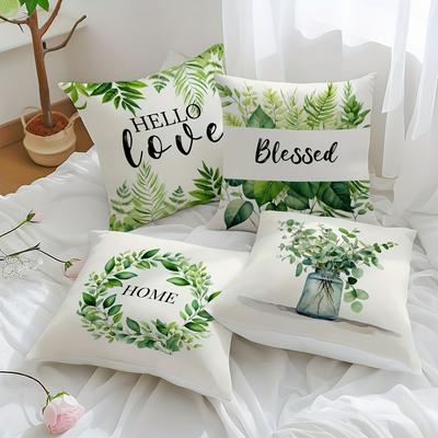 Blue Floral and Home - Slogan PillowcaseBedroom Living Room Sofa Home Decor Polyester Cushion Cover with Zipper