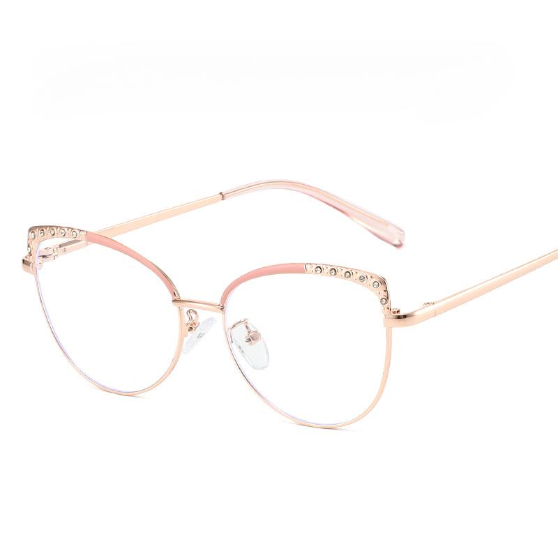 Senior Cat Eye Metal Glasses Women Men Rhinestone Metal Frame Computer Eye Protection Anti Blue Light Eyeglasses