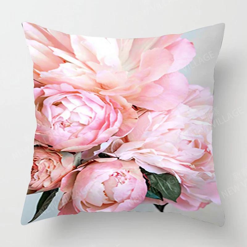 Rose And Peony Flowers Throw Pillow Cover With Short Plush Print For Living Room Sofa Decoration Cushion Cover Pillow Covers