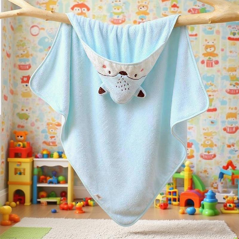 Cartoon Hooded Baby Swaddle & Bath Towel - Coral Fleece, Absorbent, Embroidered, Newborn To Toddler