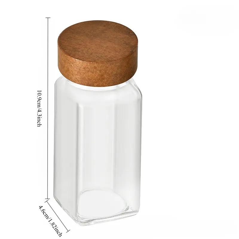 12Pcs Square Glass Spice Jars Set with Bamboo Lids, 4oz Airtight Seasoning Containers with Labels, Funnel, and Brush - Transparent Condiment Pots
