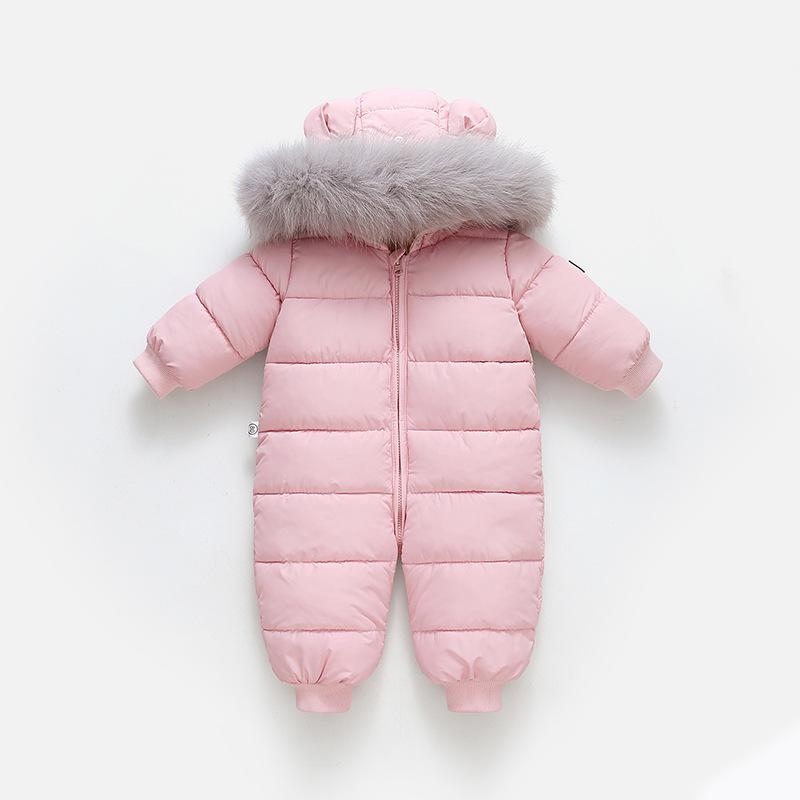 Winter Baby Jumpsuit with Fur Collar and Velvet Lining