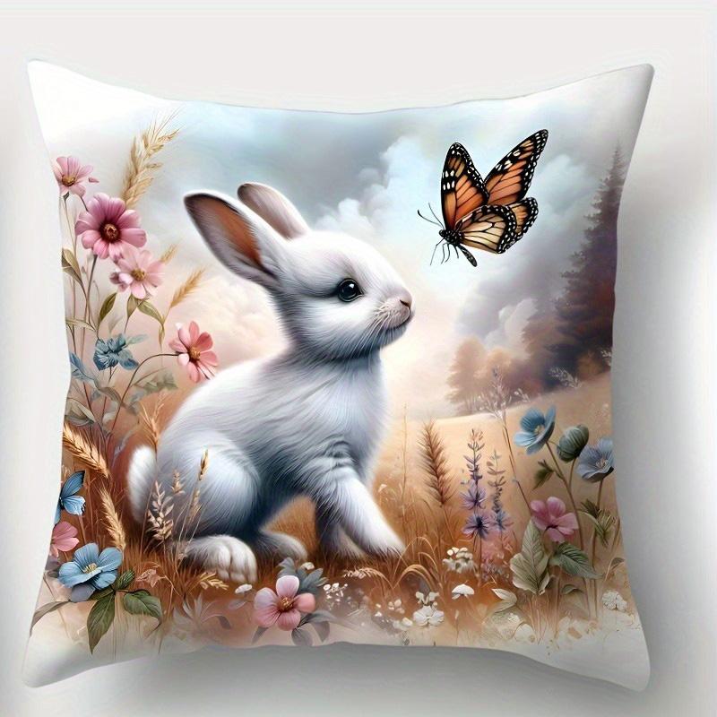 Home Decoration Bunny And Lamb Pattern With Flower And Rainbow Pattern Cushion Cover For Sofa, Bedroom, Car, Pillow Cover