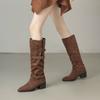 Spring and Autumn Western Cowboy Boots New High Boots Thick Heel Stacking Boots Skinny Long Boots Pant Pants Boots