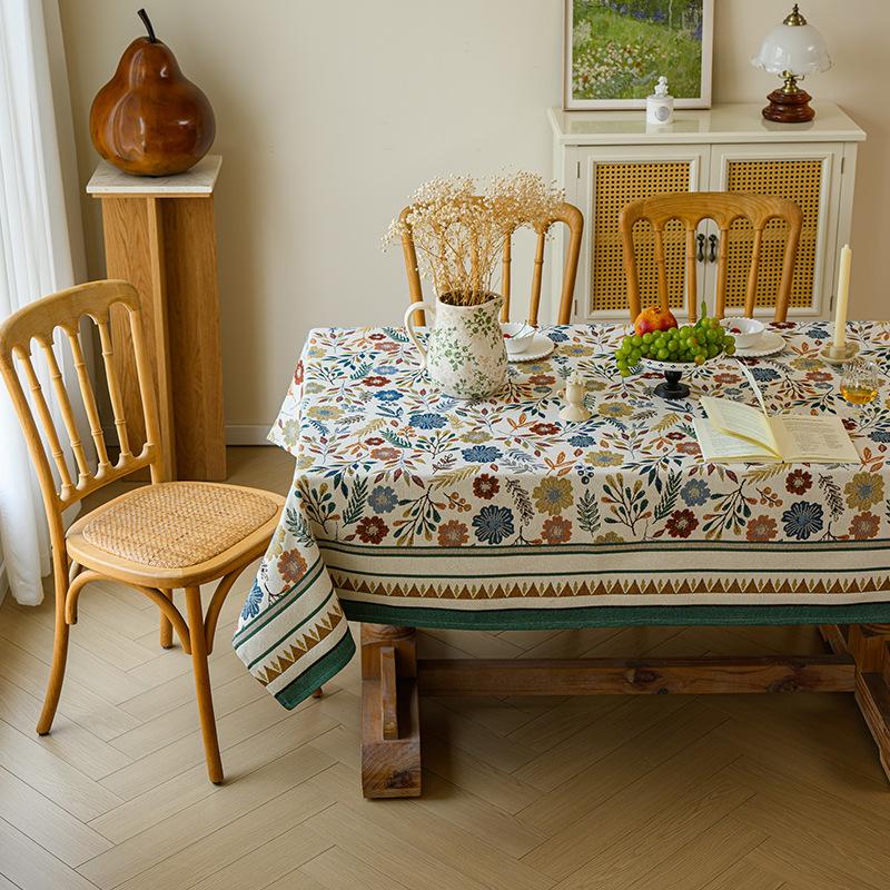 Thick Cotton Linen American Country Farmhouse Style Rectangular Tablecloth