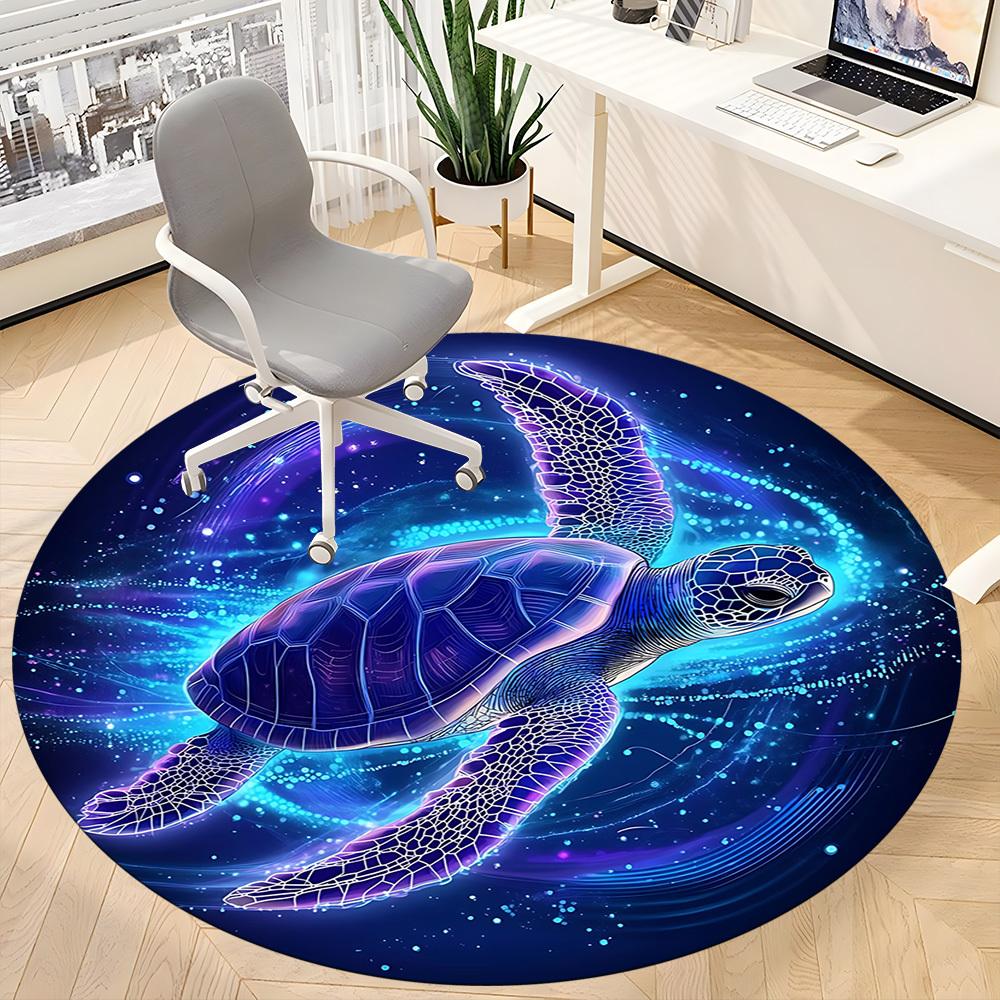 1pc Sea Turtle Chair Carpet for Office, Round Polyester Mat, Indoor Decor for Office, Easycare Fabric, Washable Non-slip Area Carpet