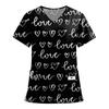 Women's Fashion Printed Short Sleeve V Neck Pattern Tops Pocket Working T-shirts