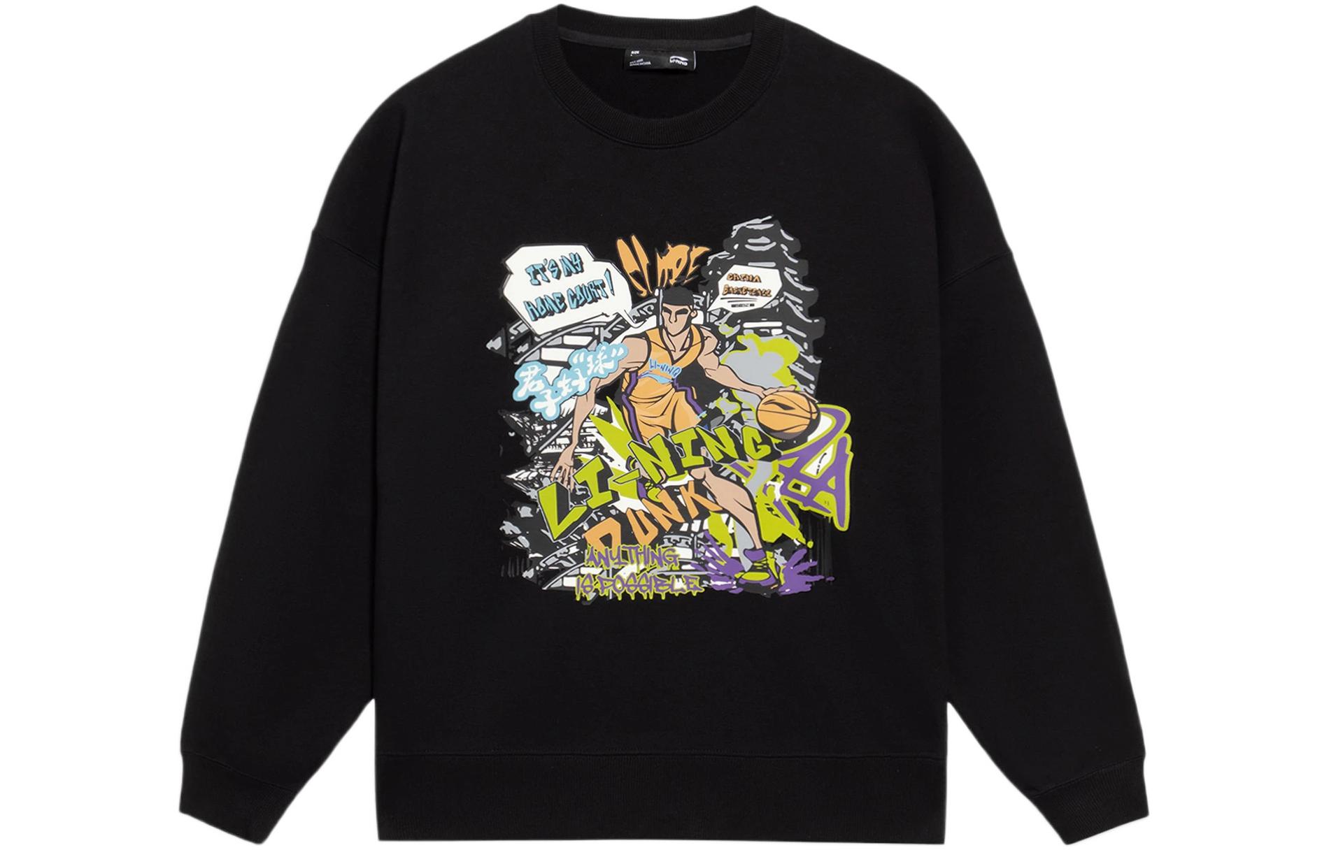 Li Ning Sweatshirts Unisex Black Crew Neck Moderate AWDS555-2 L