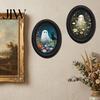 Rustic Autumn Home Accents Halloween Gothic Oval Wooden Hanging Plaque, Vintage Framed Black Cat Little Minimalist Horror Themed Decor Ghost