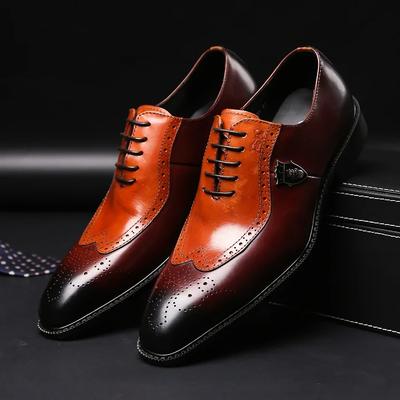 Mode Klassieke Heren Brogue Oxford Formele Schoenen Luxe Echt Bruin Koeienleer Puntige Neus Vetersluiting Bruiloft Feest Formele Schoen voor Mannen