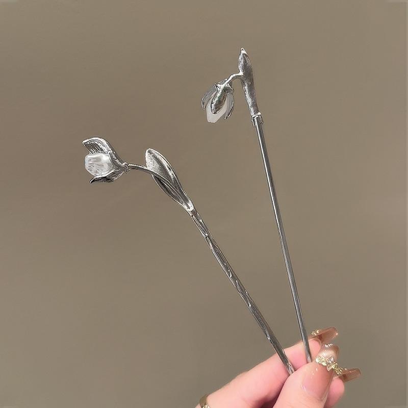 1pc Minimalist Silver Toned Floral Hair Sticks Delicate Flower Leaf Design Perfect Elegant Daily Wear Chic Hair Accessories
