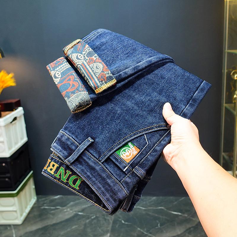 

Men s Elastic Casual Fleece-Lined Embroidered Jeans, Loose Straight-Leg, 2025 Trend 36