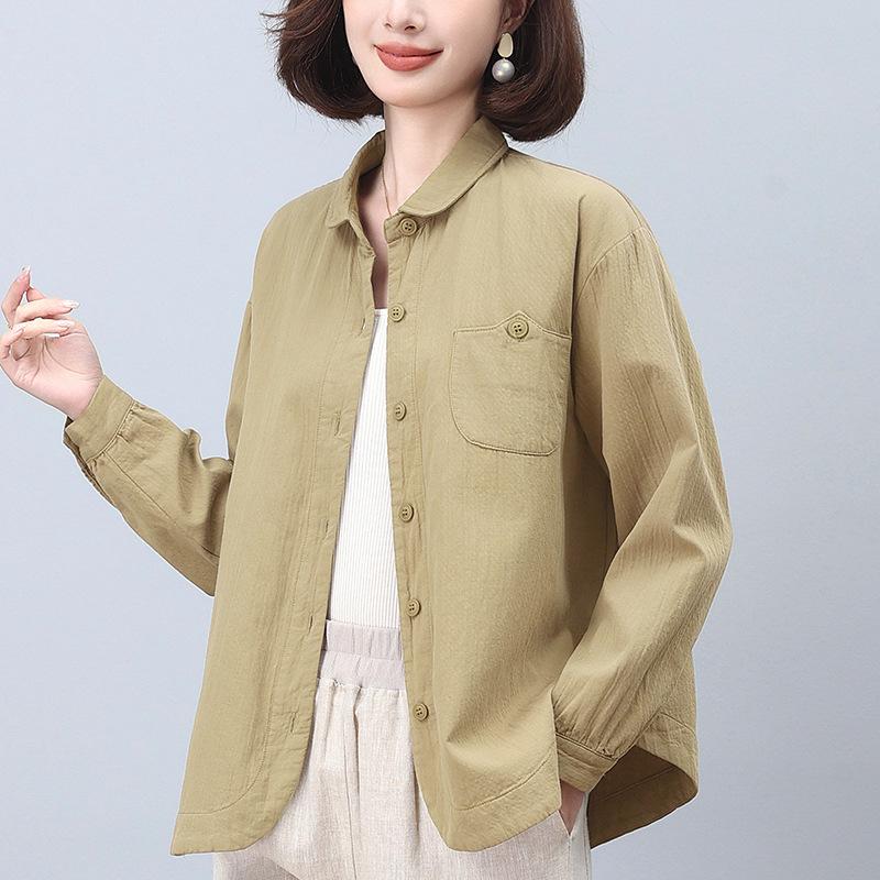 

Mom s Pure Cotton Women s Spring Jacket Blouse - 2024 Style M suitable for 95-115 jin зеленого кольору хакі