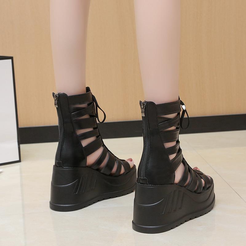 Fashion 2025 Korean Wedge Sandals Women's Summer New Fish Mouth Hollow Sandals Waterproof Platform 10cm Heightened Roman Sandals Boots