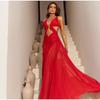 Sexy Hollow Out Long Dresses for Women Pleated V Neck Halter Sleeveless Backless Female Dress Fashion Solid Color A-Line Lady Dresses