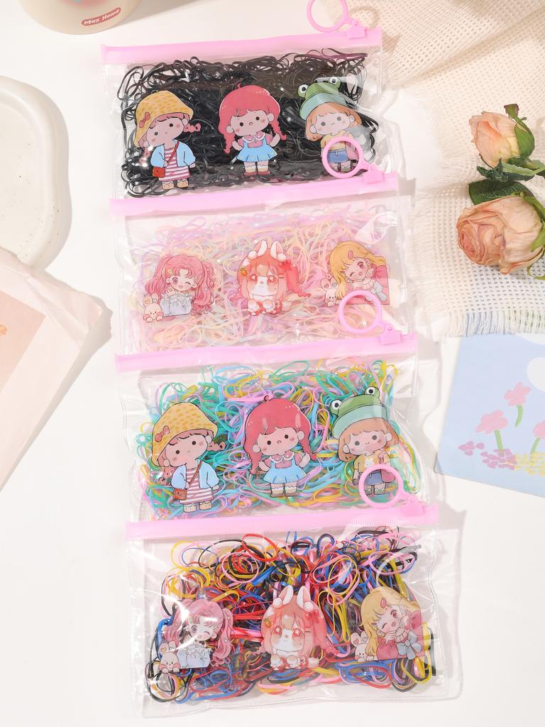 1 Package Girls Colourful Disposable Rubber Band Hair Ties Headband Children Ponytail Holder Bands Kids Hair Accessories