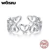 WOSTU Real 925 Sterling Silver Heart To Heart Open Ring For Women Adjustable Stacking Hollow Ring Valentine's Day Gift for Her