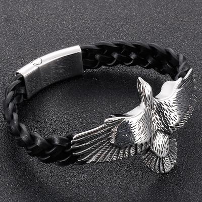 Punk Eagle Shaped Leather Wrap Bracelet for Men Solid Stainless Steel Men's Jewelry Accessories with Magnet Clasp Engraveable