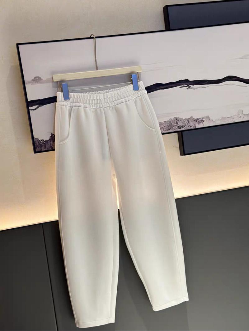 Women s Spring & Autumn Tapered Elastic Waist Cotton Carrot Pants - Slimming, Comfortable, Cropped, Loose Fit Small белый