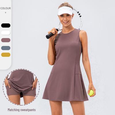 Atmungsaktives zweiteiliges Tennis- & Yoga-Kleid mit Anti-Exposition Rock