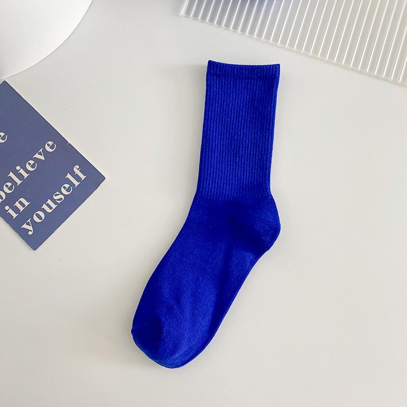 

1 пара синих носков женские весенние осенние зимние модные хлопковые носки однотонные средней длины Харадзюку винтажная уличная одежда Fits Size 35-40