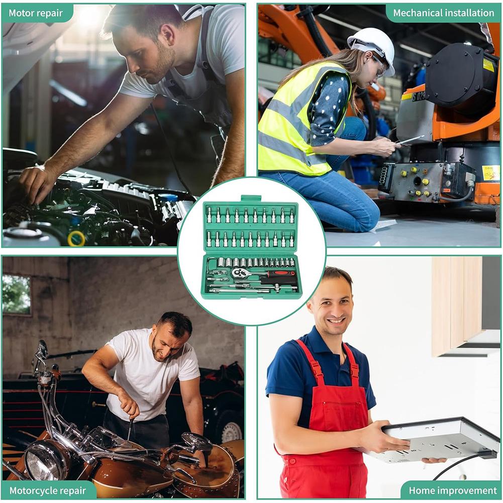 53pc/46pc Car Repair Tool Kit 1/4-Inch Socket Set Car Repair Tool Ratchet Torque Wrench Combo Auto Repairing Set Mechanic Tools