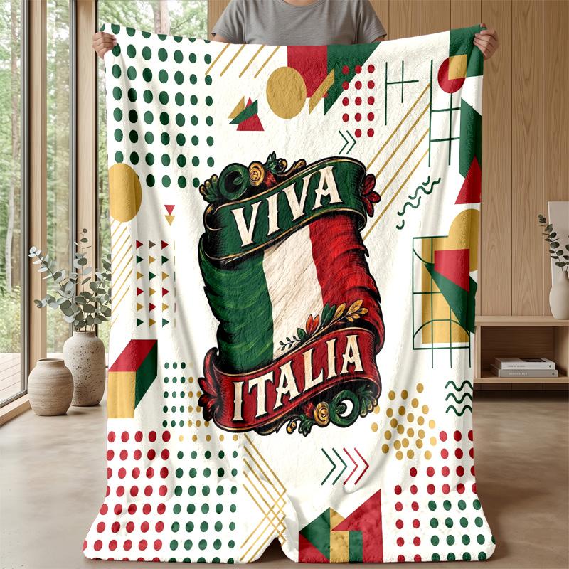 Italy Football Printed Flannel Blanket Skin Friendly Warm Decorative Throw for Indoor Couch Bed Daily Use
