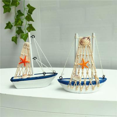 Miniature Fishing Boat Creative Eye-catching Wooden Mediterranean Sailboat Model Table Decoration for Home