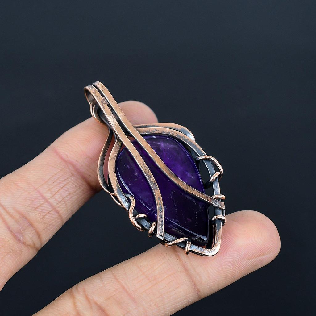 Amethyst Pendant Gemstone Jewelry, 999 Copper Wire Wrapped Pendant, Gift For Women Handmade Pendant