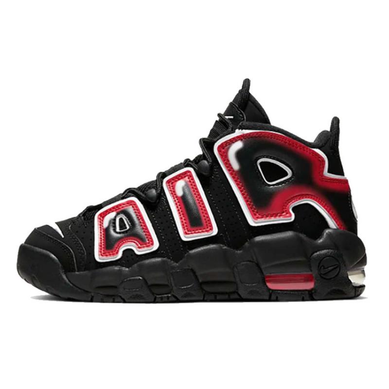

Nike Air More Uptempo Black White Laser Crimson GS Sneakers 415082-010 36