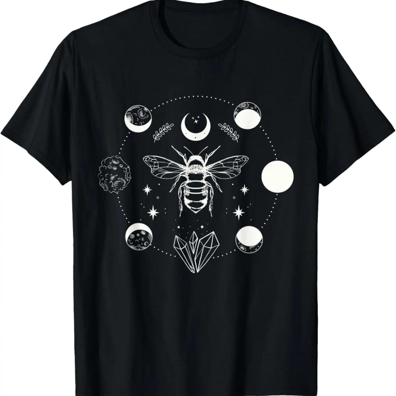 Mystical Bee Magical Moon Phase Witchy Goth Cottagecore T-Shirt S чёрный