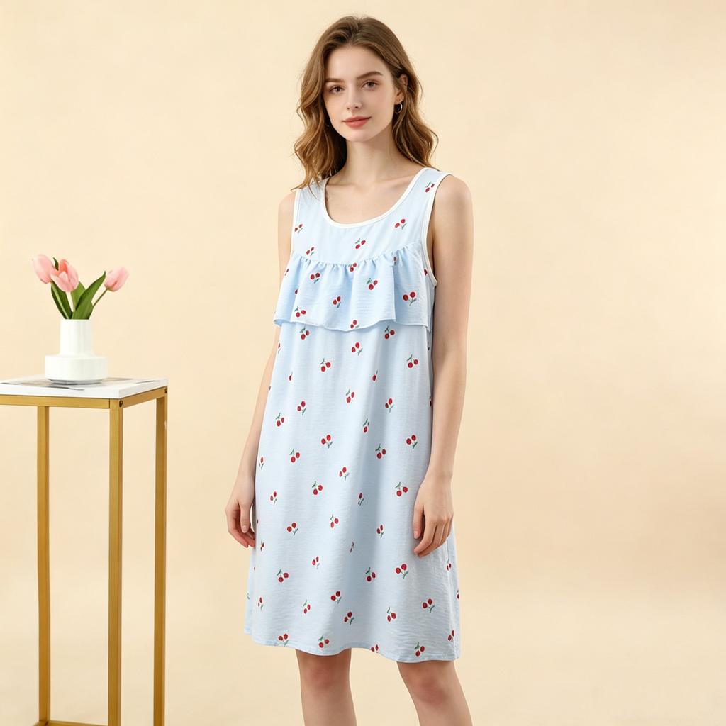 Summer Women's Floral Tank Dress Sleeveless Sleepdress Cloud Silk Cotton Anti-Bulge Camis Nightdress Loose Plus Size Loungewear Casual Wear Nightgown