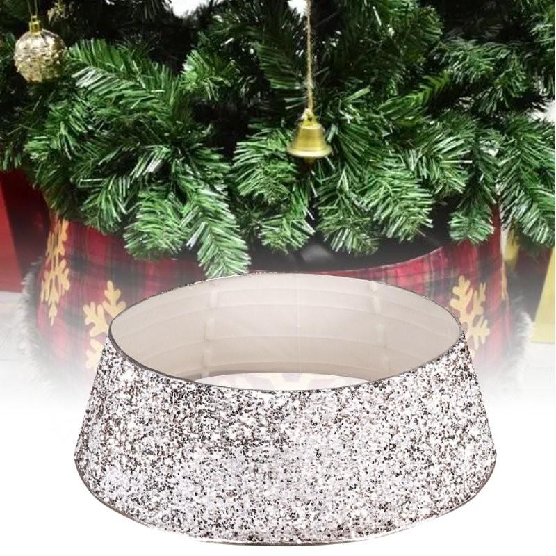 Christmas Skirt Tree Base Stand Cover Holiday Decoration Silver White Piece Bead