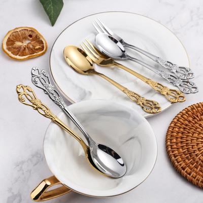 Kabartma Desenli Kahve Kaşığı Restoran İçin Paslanmaz Çelik Okul Kantin Tatlı Çatalı