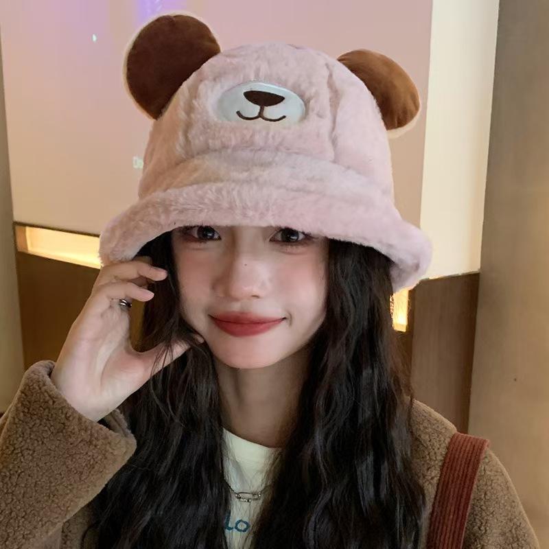 

Мультяшная плюшевая шляпа-панама с медведем, детская зимняя универсальная утолщенная теплая шапка от холода, показывающая шляпу-умывальник One Size