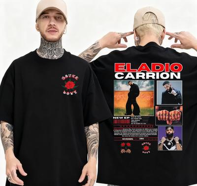 2025 Summer Rapper Eladio Carion Tour Tshirt Mens Fashion Cotton Shirt Gothic Super Large Round Neck Short Sleeve Street Wear