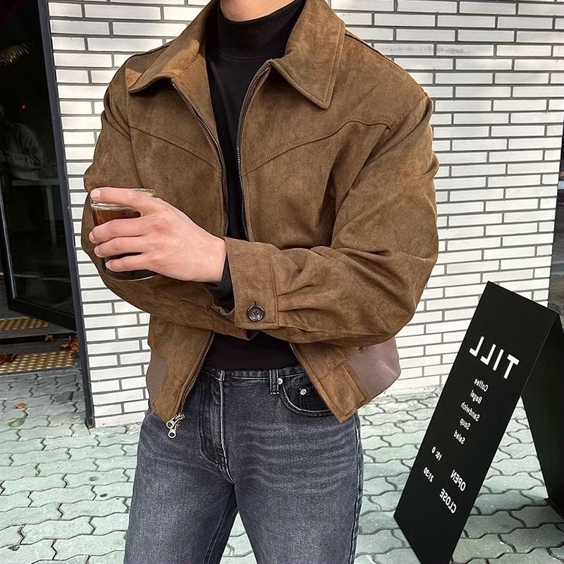 Korean Style Men s Suede Flight Jacket with Velvet Lining XXXXL