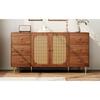 Buffet - MUVOE - 160 X 40 X 90 Cm - 2 Portes - 3 Tiroirs - Rotin Et Bois