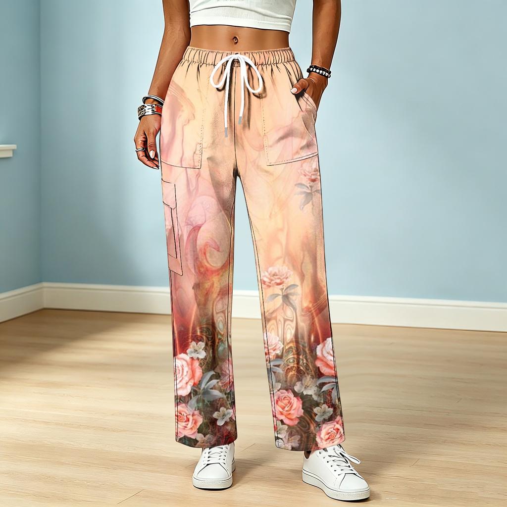 Women's Color Drawstring Elastic Waist Pants with Pockets for Casual and Work Wear