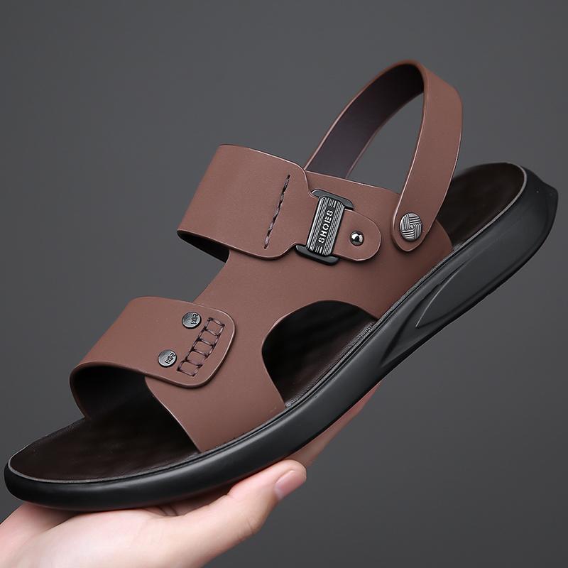 Fashion Hot Sale Summer Mens Sandals Outdoor Non-slip Men Beach Flats Handmade PU Leather Sandaly Fashion Men Wading Aqua Shoes Slippers
